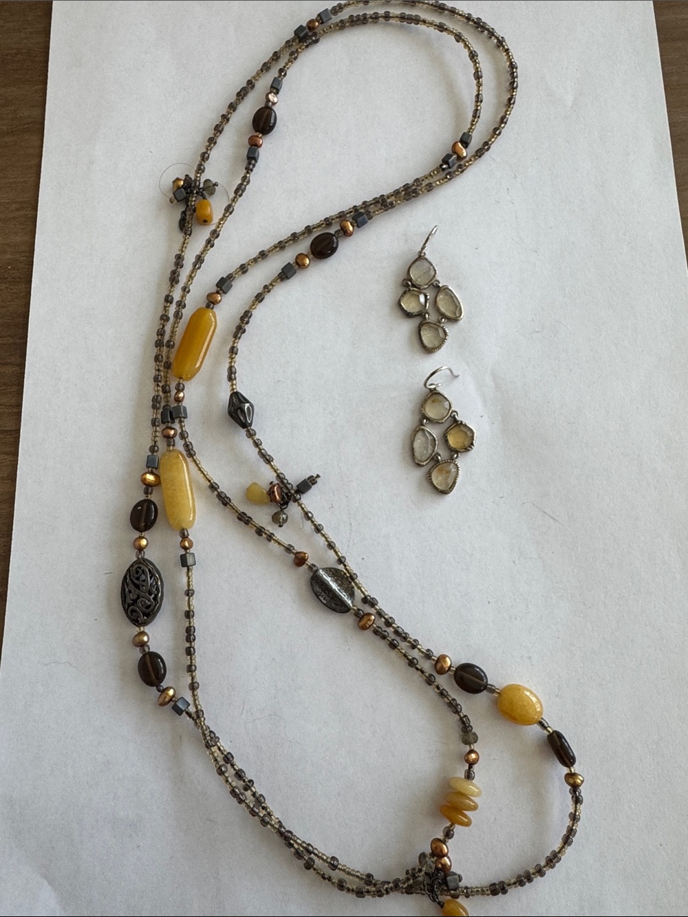 Silpada Yellow and Brown Multi-Strand Beaded Necklace with Drop Earrings